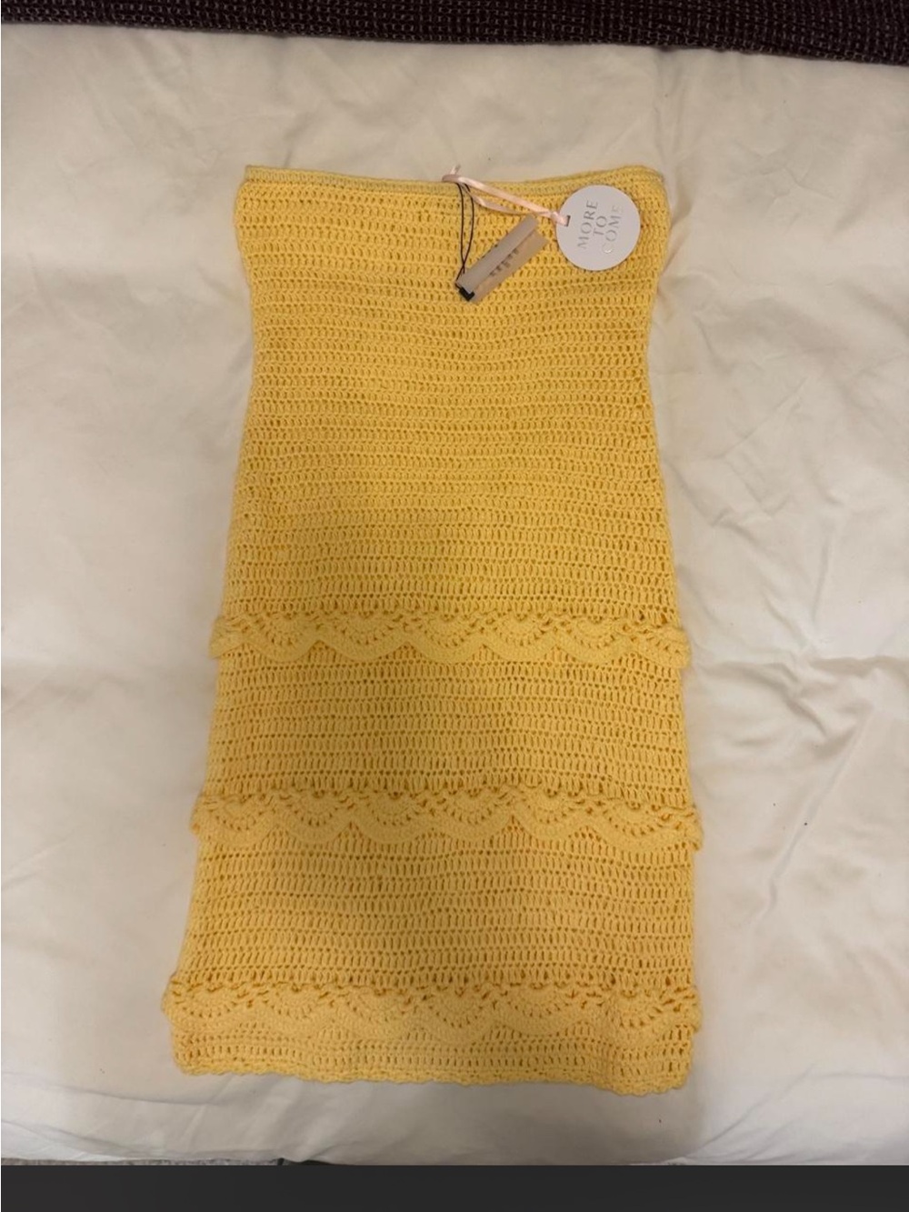 Pure Collection Yellow Strapless Crochet Tiered Dress